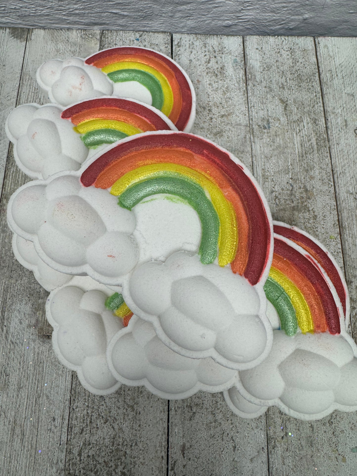 Rainbow Bath Bomb, Rainbow shaped painted bath bomb with embeds, rainbow embeds
