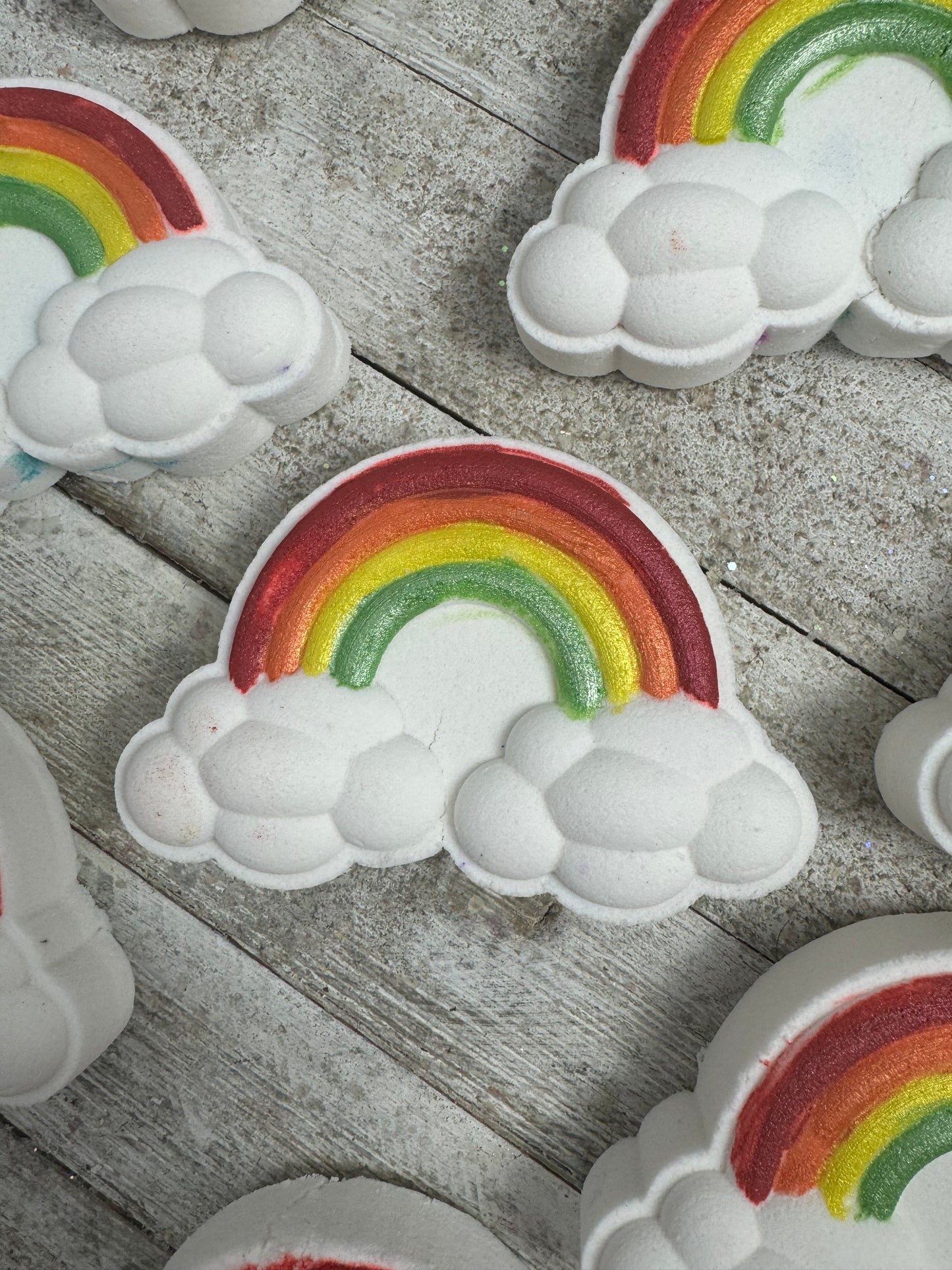 Rainbow Bath Bomb, Rainbow shaped painted bath bomb with embeds, rainbow embeds