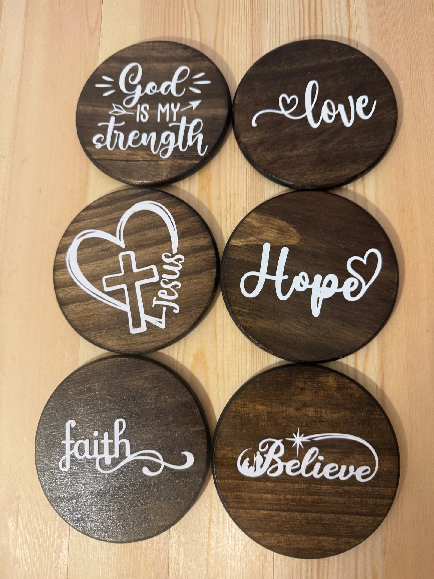 Religious Wood Coasters/set of 6/coaster set/spiritual wood coaster set