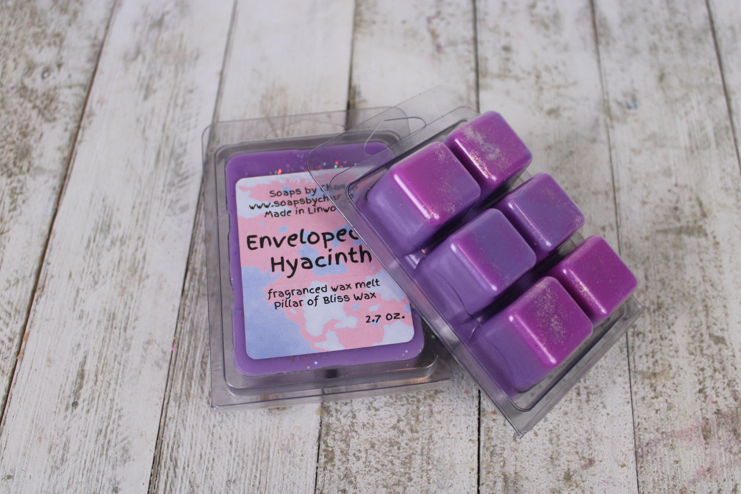 Enveloped in Hyacinth Wax Melt, Hyacinth Purple Wax Melt with glitter