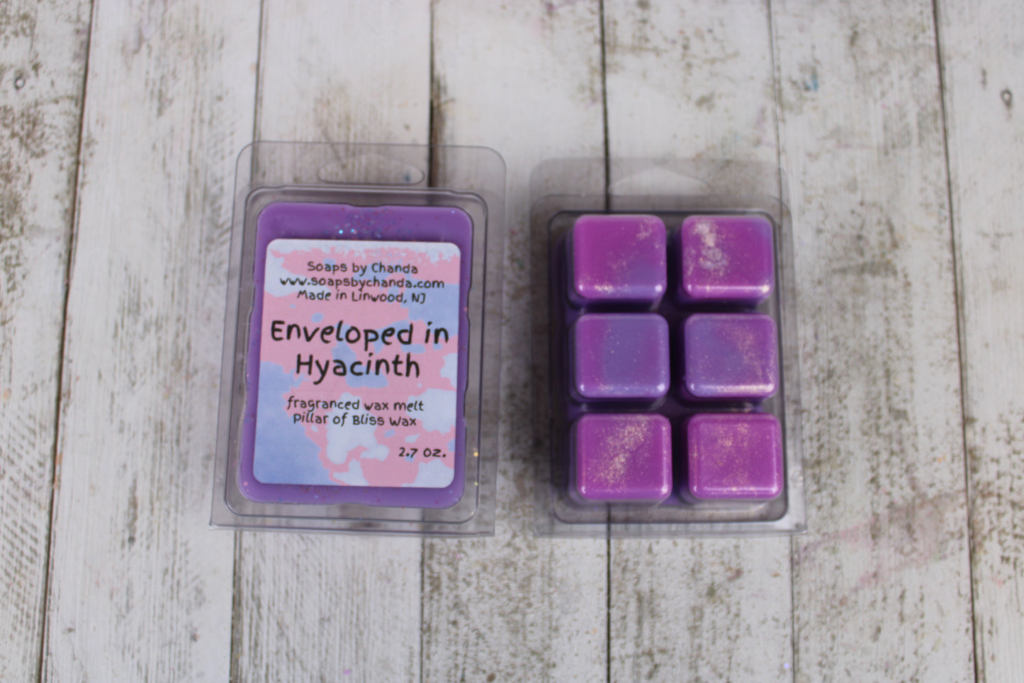 Enveloped in Hyacinth Wax Melt, Hyacinth Purple Wax Melt with glitter